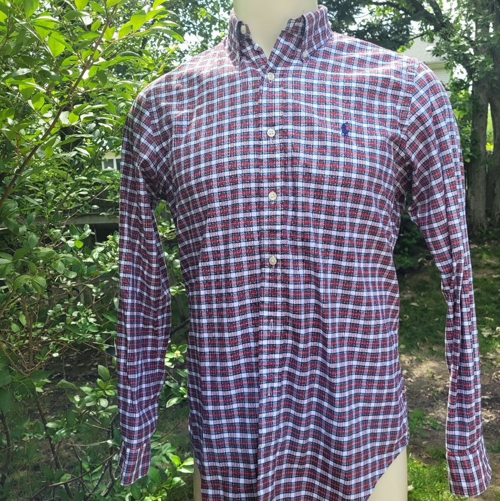 Ralph Lauren Classic Fit Long Sleeve Red Plaid Button Up Shirt Mens Size Medium